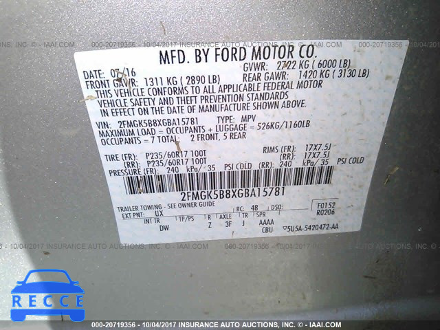 2016 Ford Flex 2FMGK5B8XGBA15781 зображення 8