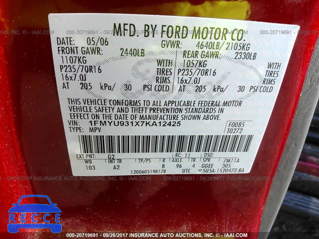 2007 FORD ESCAPE 1FMYU931X7KA12425 image 8