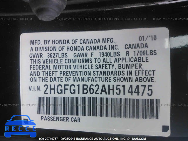 2010 Honda Civic 2HGFG1B62AH514475 image 8