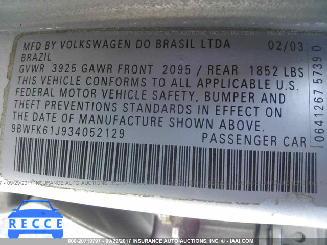 2003 Volkswagen Golf GL 9BWFK61J934052129 image 8