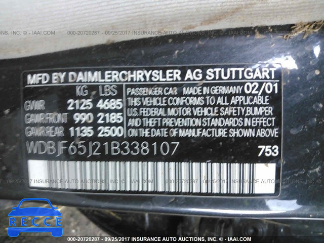 2001 Mercedes-benz E 320 WDBJF65J21B338107 image 8