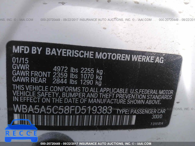 2015 BMW 528 I WBA5A5C58FD519383 Bild 8