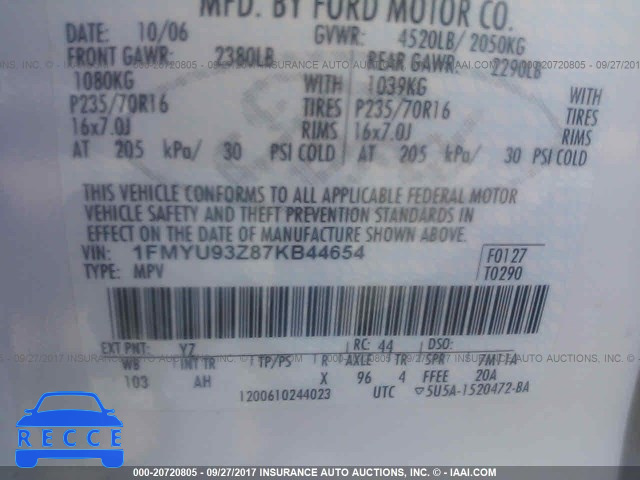 2007 Ford Escape 1FMYU93Z87KB44654 image 8