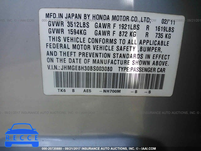 2011 Honda FIT JHMGE8H30BS003080 image 8
