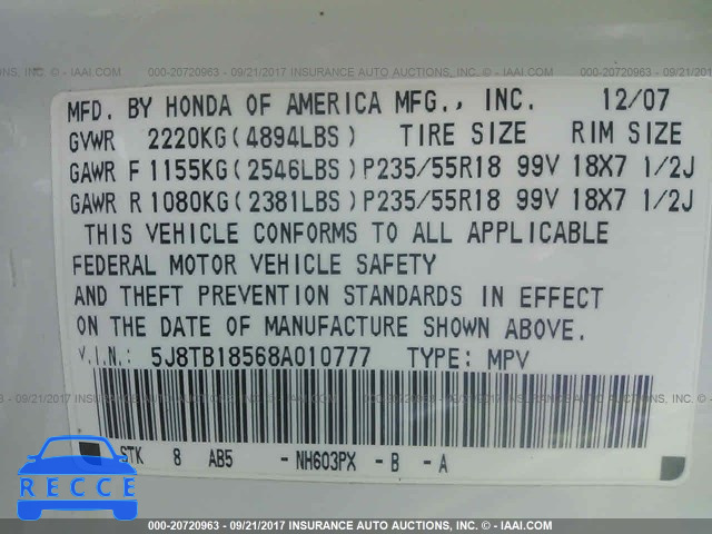 2008 Acura RDX 5J8TB18568A010777 image 8