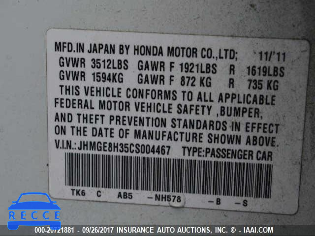 2012 Honda FIT JHMGE8H35CS004467 image 8