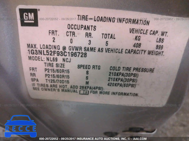 2003 Oldsmobile Alero 1G3NL52F93C196728 image 8