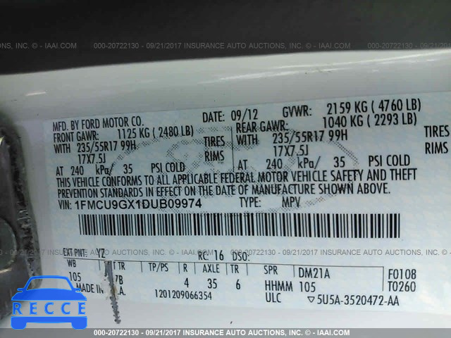 2013 Ford Escape 1FMCU9GX1DUB09974 image 8