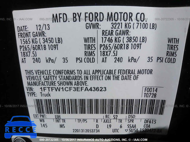 2014 Ford F150 1FTFW1CF3EFA43623 image 8