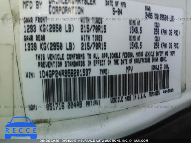 2005 Dodge Grand Caravan 1D4GP24R95B201537 image 9