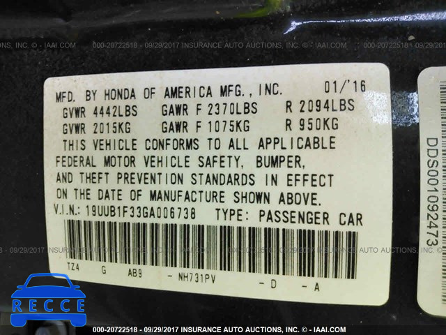 2016 Acura TLX 19UUB1F33GA006738 image 8