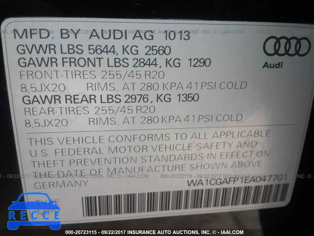 2014 Audi SQ5 PREMIUM PLUS WA1CGAFP1EA047701 зображення 8