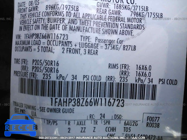 2006 Ford Focus 1FAHP38Z66W116723 image 8