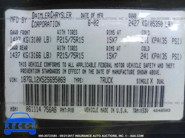 2002 Dodge Dakota SXT 1B7GL12X52S695069 image 8