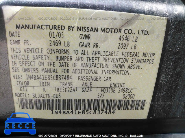 2005 Nissan Maxima 1N4BA41E85C837484 image 8