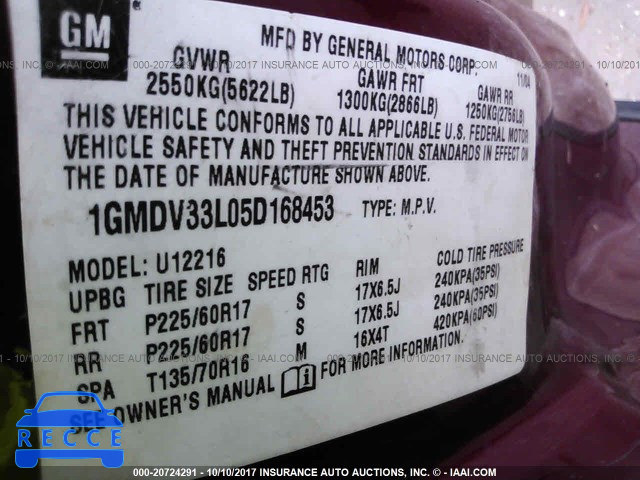 2005 Pontiac Montana 1GMDV33L05D168453 зображення 8