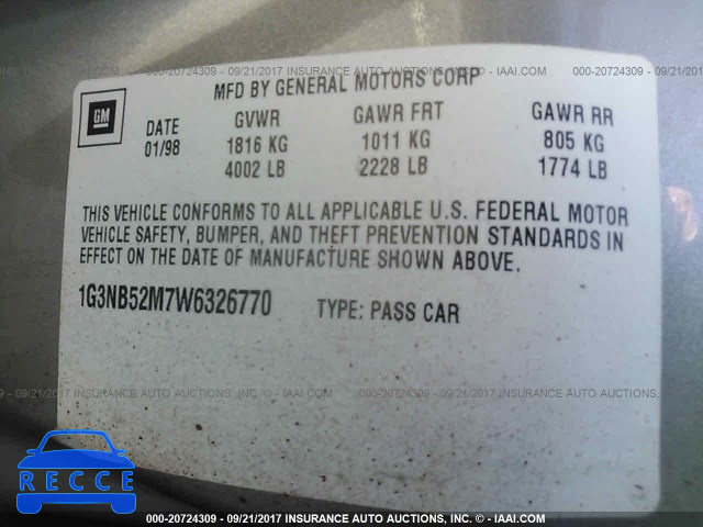 1998 Oldsmobile Cutlass 1G3NB52M7W6326770 зображення 8