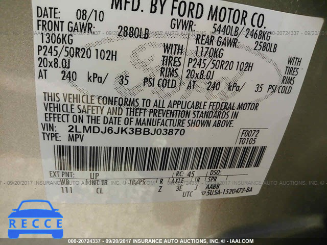 2011 Lincoln MKX 2LMDJ6JK3BBJ03870 Bild 8