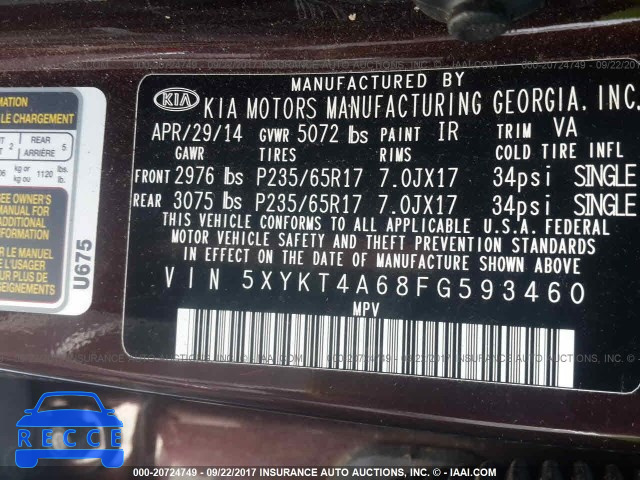 2015 KIA Sorento 5XYKT4A68FG593460 image 8