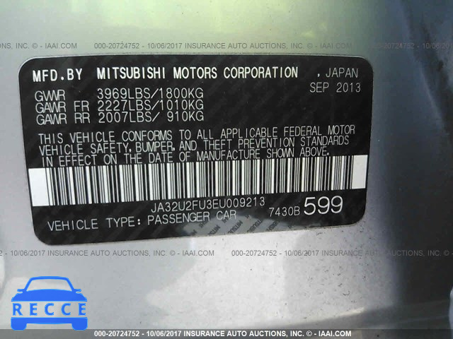 2014 Mitsubishi Lancer ES/ES SPORT JA32U2FU3EU009213 зображення 8