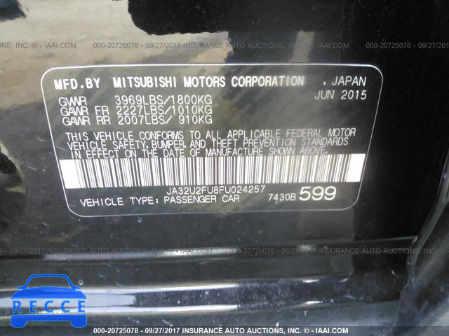 2015 Mitsubishi Lancer JA32U2FU8FU024257 зображення 8