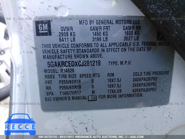 2012 Buick Enclave 5GAKRCEDXCJ281218 зображення 8