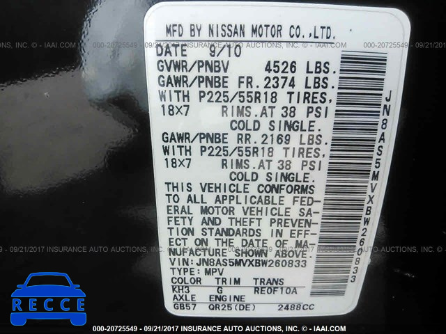 2011 Nissan Rogue JN8AS5MVXBW260833 image 8