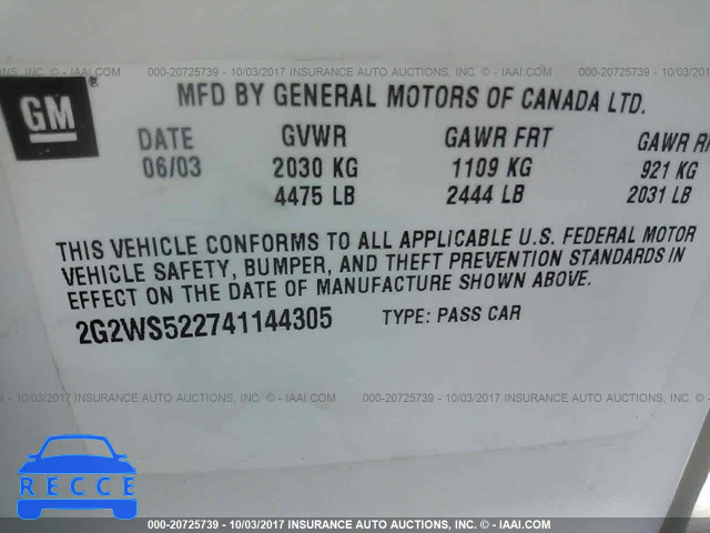 2004 PONTIAC GRAND PRIX 2G2WS522741144305 image 8