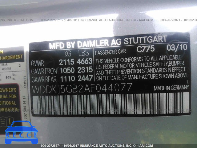 2010 Mercedes-benz E 350 WDDKJ5GB2AF044077 image 8