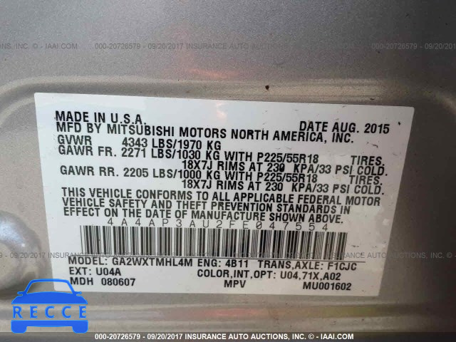 2015 Mitsubishi Outlander Sport 4A4AP3AU2FE047554 image 8