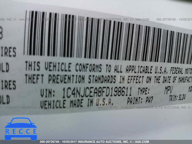 2015 JEEP COMPASS LATITUDE 1C4NJCEA8FD198611 image 8