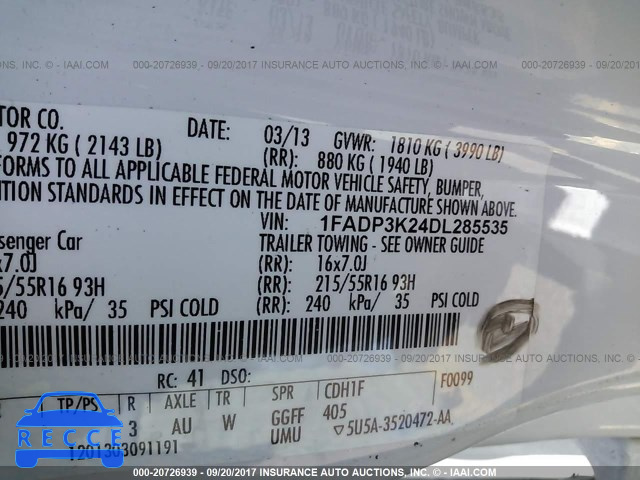 2013 FORD FOCUS 1FADP3K24DL285535 image 8