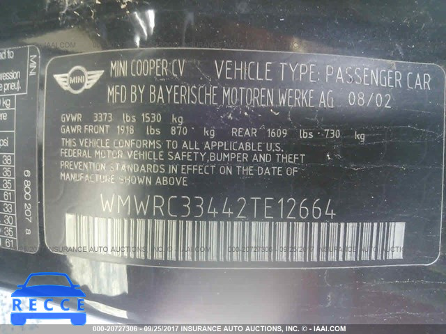 2002 MINI COOPER WMWRC33442TE12664 image 8