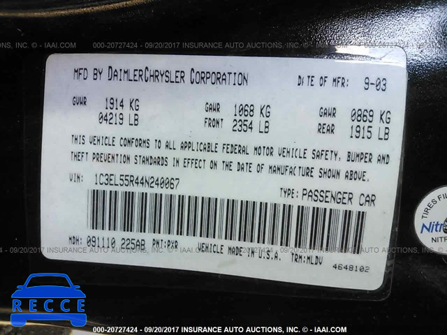 2004 Chrysler Sebring LXI 1C3EL55R44N240067 image 8