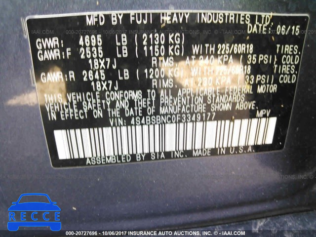 2015 Subaru Outback 2.5I LIMITED 4S4BSBNC0F3349177 image 8