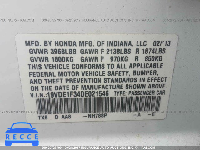 2013 ACURA ILX 20 19VDE1F34DE021546 image 8