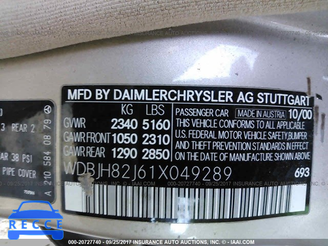 2001 Mercedes-benz E 320 4MATIC WDBJH82J61X049289 image 8