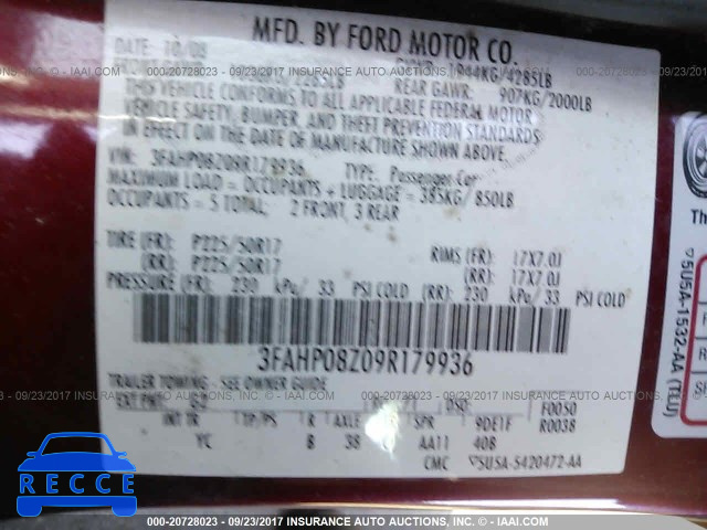 2009 Ford Fusion 3FAHP08Z09R179936 Bild 8