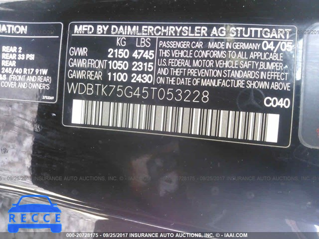 2005 Mercedes-benz CLK WDBTK75G45T053228 image 8