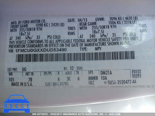 2013 Ford Escape 1FMCU0GXXDUD53490 image 8