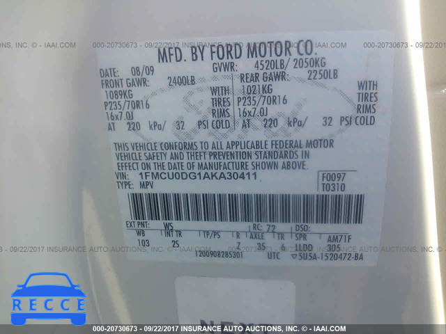 2010 Ford Escape 1FMCU0DG1AKA30411 image 8