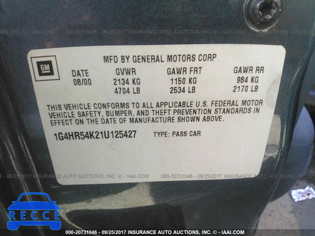 2001 BUICK LESABRE 1G4HR54K21U125427 image 8