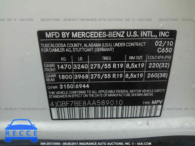 2010 MERCEDES-BENZ GL 450 4MATIC 4JGBF7BE8AA589010 Bild 8