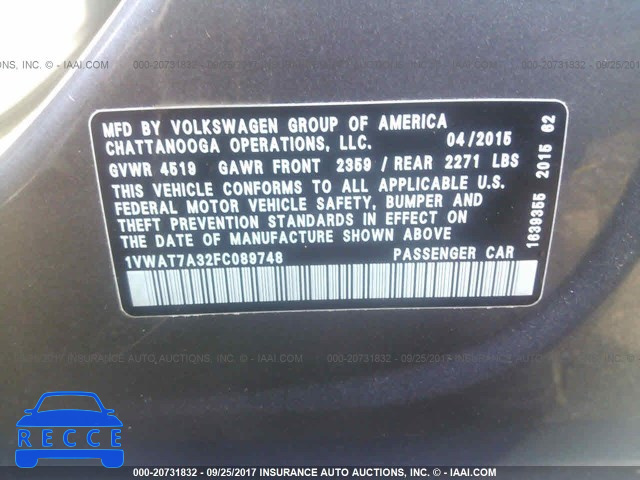 2015 Volkswagen Passat 1VWAT7A32FC089748 image 8