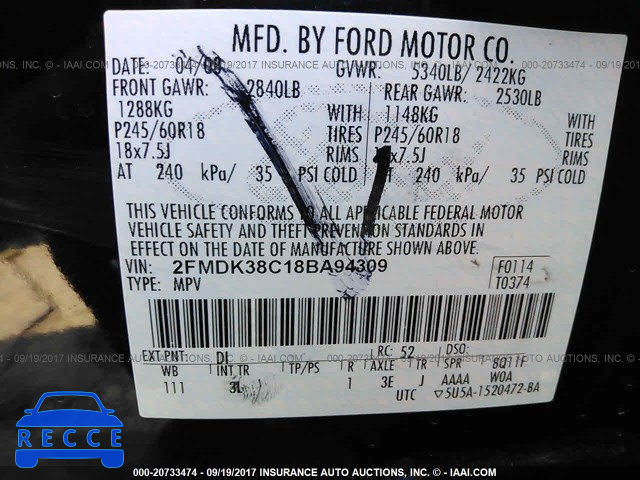 2008 Ford Edge 2FMDK38C18BA94309 image 8