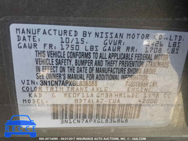 2016 Nissan Versa 3N1CN7APXGL836868 image 8