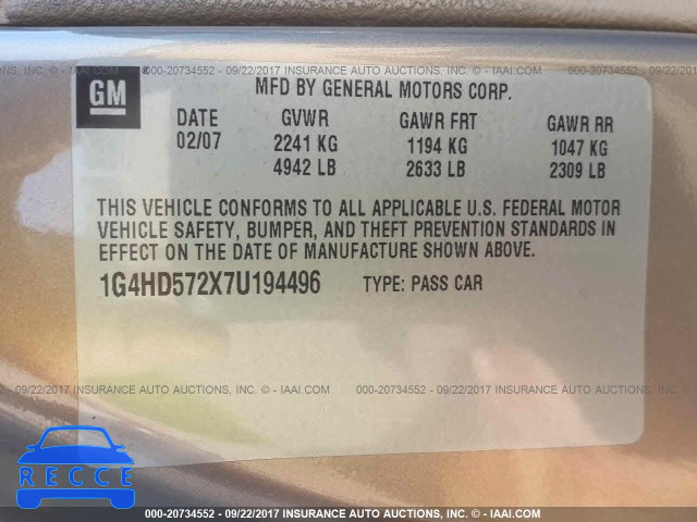 2007 Buick Lucerne 1G4HD572X7U194496 image 8