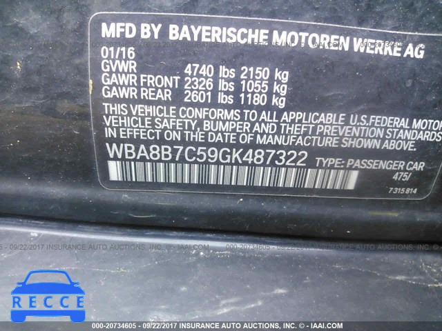 2016 BMW 340 WBA8B7C59GK487322 зображення 8