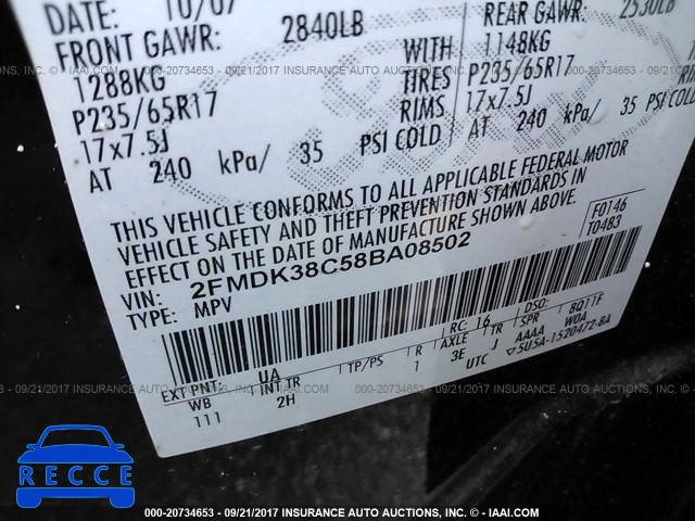 2008 Ford Edge 2FMDK38C58BA08502 image 8