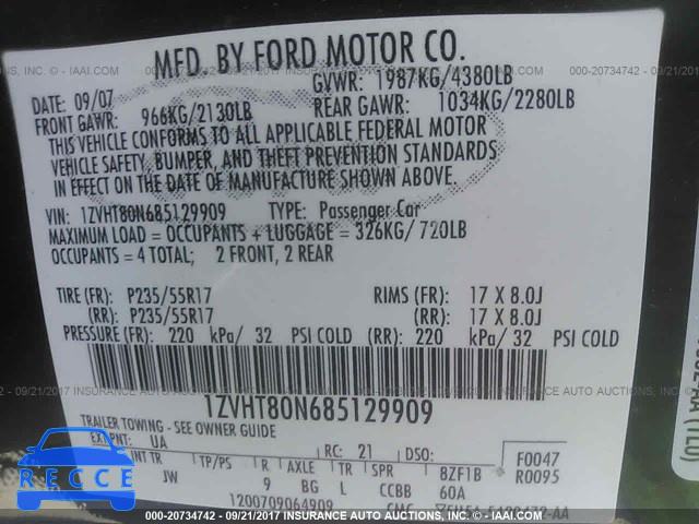 2008 Ford Mustang 1ZVHT80N685129909 зображення 8